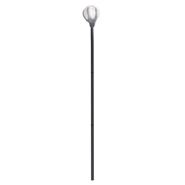 Donderstaf 120 cm met licht: zwarte pvc steel met witte bol met grijze barsten, voor Halloween