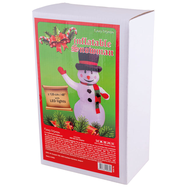 Doos van de opblaasbare sneeuwpop 120cm van Funny Fashion met adapter en ledlichten