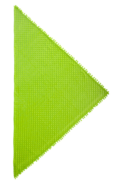 Driehoek sjaal Bubble neon groen, driehoekige polyester sjaal met bobbeltjesstructuur en pompomrand