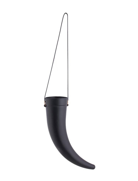 Drinkbeker hoorn in mat zwart met schouderkoord, gebogen model van 34 cm