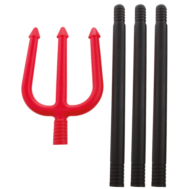 Duivelvork 4dlg uit elkaar: rode vorkkop met drie punten en drie zwarte steeldelen