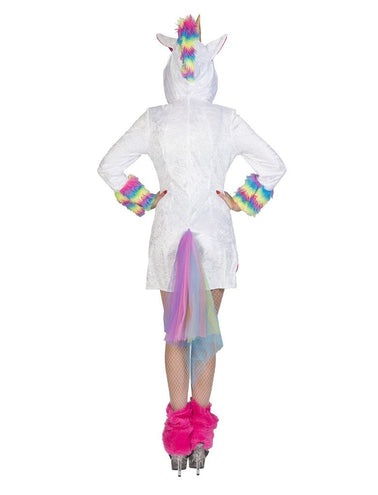 Eenhoornjurk dames achterkant met regenboog tule staart en gouden ster op de witte stof
