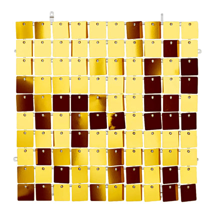 Folie achtergrond goud van 30 x 30 cm met losse vierkante plaatjes en ophangoogjes