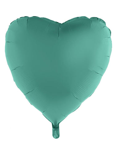 Folieballon hart groen van folie, effen groene hartvorm van 80,5 x 75 cm met vullipje aan de punt