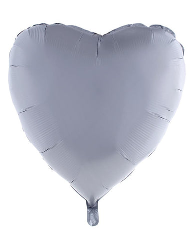 Folieballon hart zilver van 80,5 x 75 cm, effen zilverkleurig met vulstukje onderaan