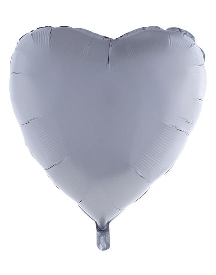 Folieballon hart zilver van 80,5 x 75 cm, effen zilverkleurig met vulstukje onderaan