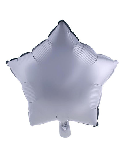 Folieballon ster zilver 18 inch, vijfpuntige folieballon met glanzend zilveren oppervlak en vulventiel onderaan