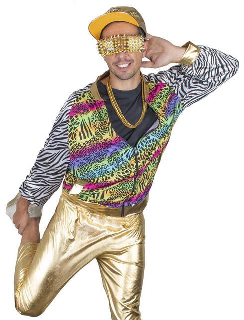 Fout disco jasje Urban gedragen tijdens een foute party, met zebraprint mouwen