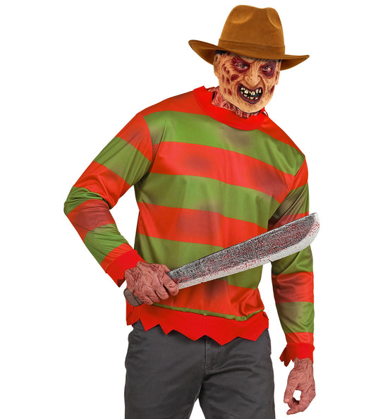 Fright night shirt heren gecombineerd met horrormasker voor een complete slasherlook