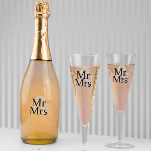 Funny Fashion Fles en glas stickers bruiloft Mr. Mrs. 6 stuks