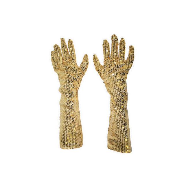 Funny Fashion Gouden glitter handschoenen met pailletten 45cm
