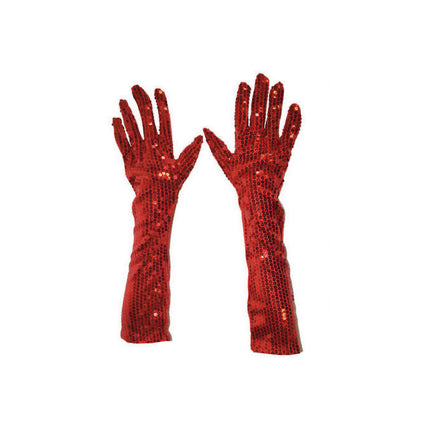 Funny Fashion Rode glitter handschoenen met pailletten 45cm
