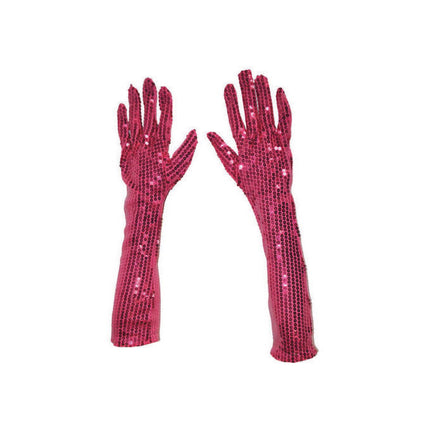 Funny Fashion Roze/ Fuchsia glitter handschoenen met pailletten 45cm