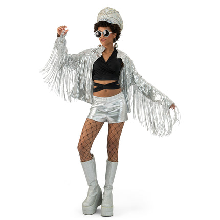 Funny Fashion Zilveren festival jas dames met franjes
