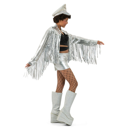 Funny Fashion Zilveren festival jas dames met franjes