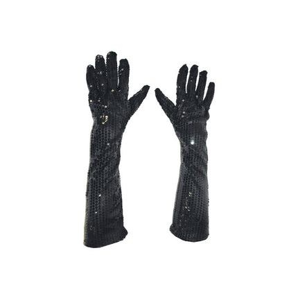 Funny Fashion Zwarte glitter handschoenen met pailletten 45cm