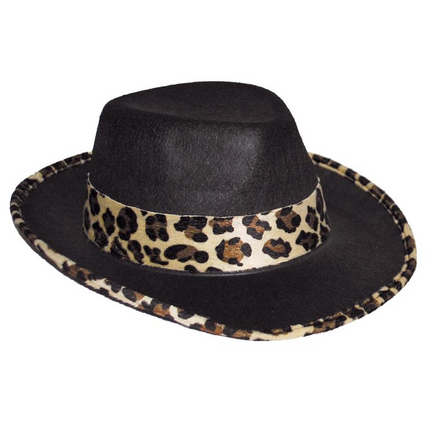 Funny Fashion Zwarte hoed met luipaard print
