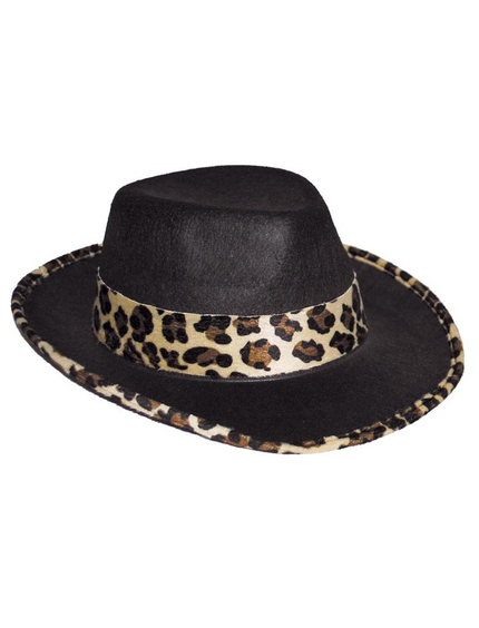 Funny Fashion Zwarte hoed met luipaard print
