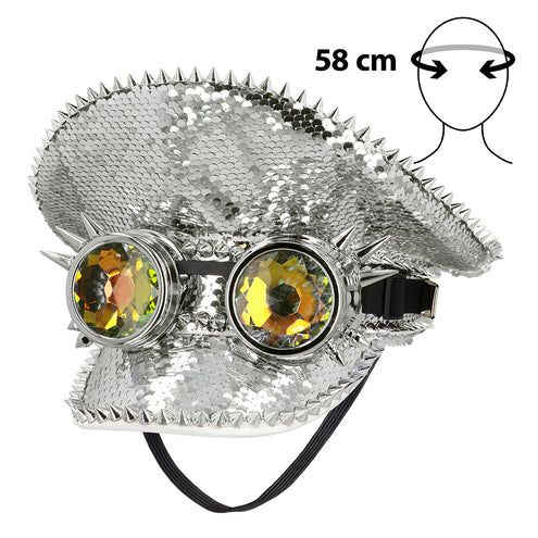 Galactic festivalpet met partybril met caleidoscoopglazen en spikes, hoofdomvang 58 cm