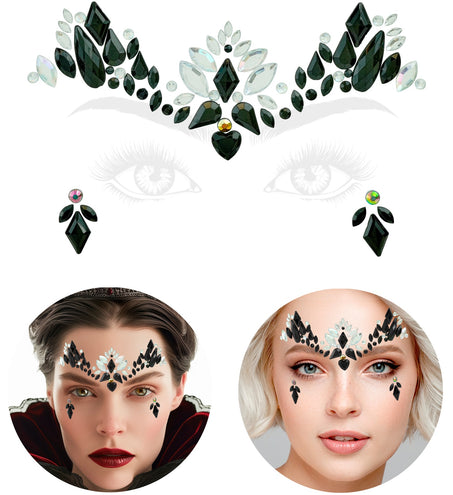 Gezichtsdecoratie gothic Lotte met plaatsingsvoorbeeld van boog en wangdelen