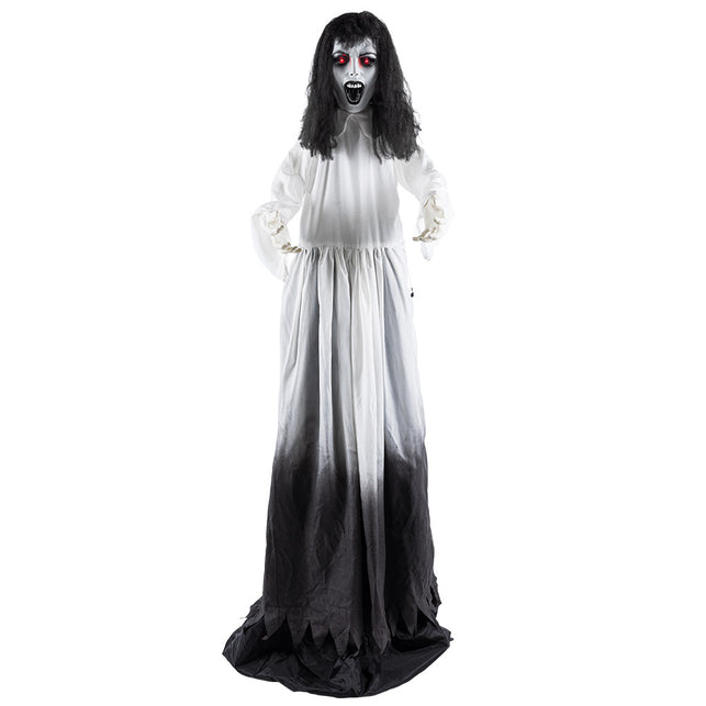 Ghost widow pop-up van voren met wit gezicht, rode ogen en uitgestoken handen