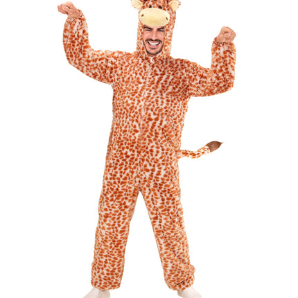 Giraffe pak Gary op heer, pluchen jumpsuit met giraffekop op de capuchon en staart