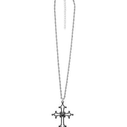Gothic kruisketting zwart met gedraaide schakelketting, karabijnsluiting en verlengschakel