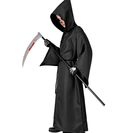 Grimreaper gewaad kinderen zijaanzicht, capuchon diep over het hoofd getrokken