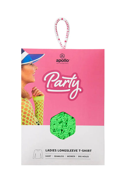 Groen netshirt met lange mouw in verpakking, naadloos gebreid model