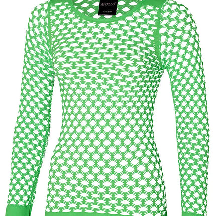 Groen netshirt met lange mouwen en ronde hals voor een discofeest