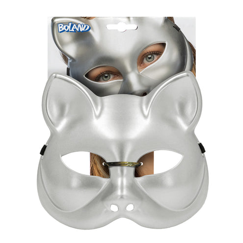Halfmasker kitty zilver in Boland-verpakking met ophanglabel