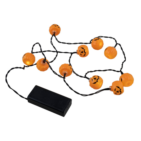 Halloween lichtsnoer met pompoenlampjes en zwarte batterijhouder met aan-uitschakelaar