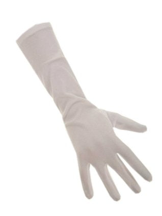 Handschoenen nylon lang in wit, glad model dat tot over de onderarm doorloopt