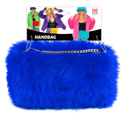 Handtas pluche blauw rechthoekig model op verpakkingskaart met kettinghengsel