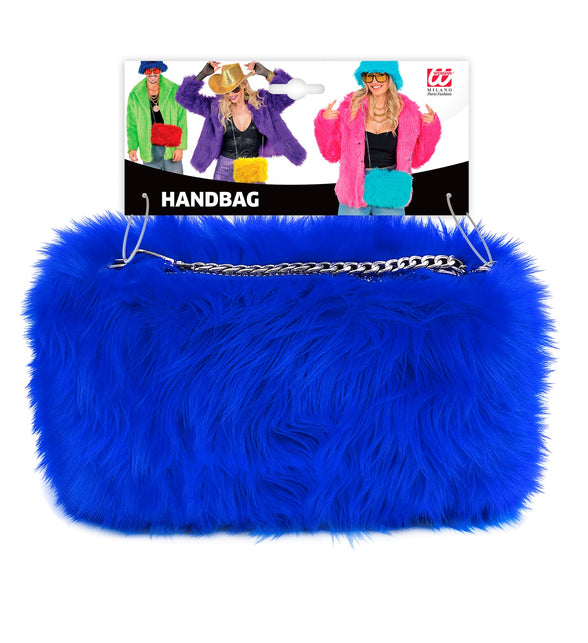 Handtas pluche blauw rechthoekig model op verpakkingskaart met kettinghengsel
