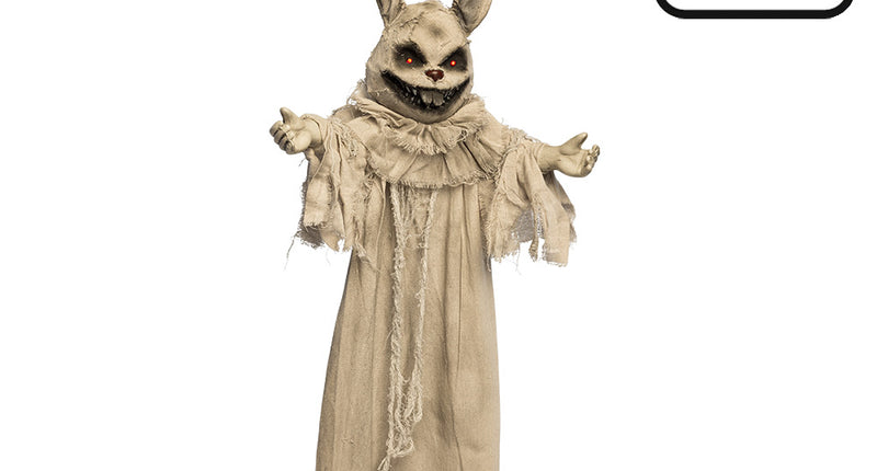 Hangdecoratie Hell bunny met rode LED-ogen, grijnzende tanden en uitgestrekte handen voor Halloween