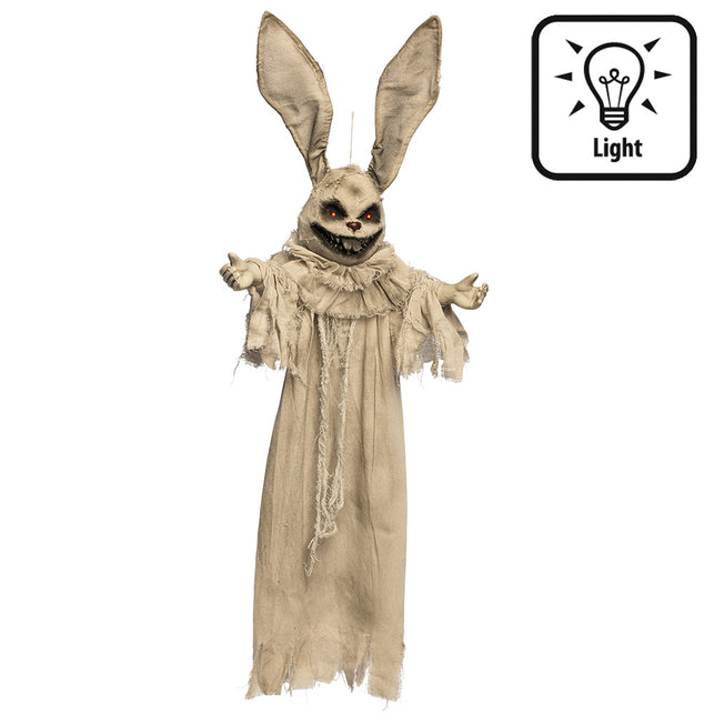 Hangdecoratie Hell bunny met rode LED-ogen, grijnzende tanden en uitgestrekte handen voor Halloween