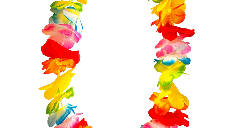 Hawaii bloemenkrans multicolor met stoffen bloemen in geel, rood, roze, groen en blauw