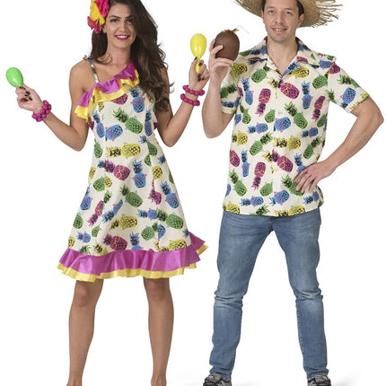Hawaii jurkje Annabel voor dames gedragen bij een tropische outfit tijdens een beach party