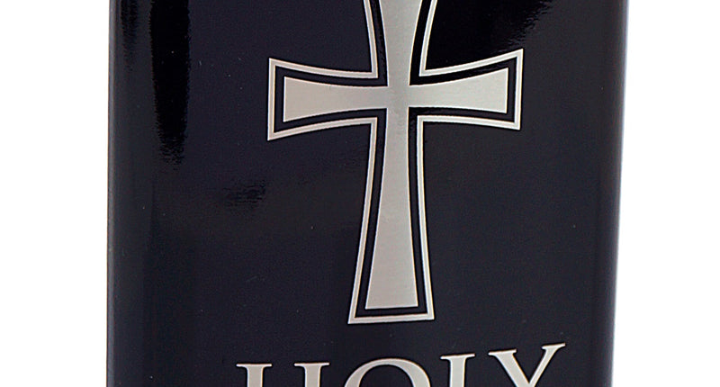 Heupfles Holy Water zwart staal met zilverkleurig kruis en schroefdop aan beugel