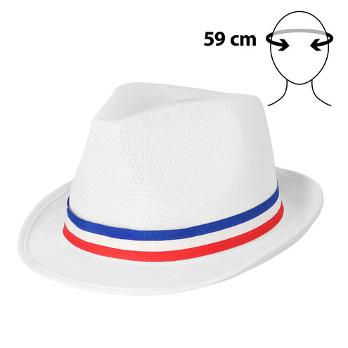 Hoed Funky Frankrijk tricolor met deuk in de bol en Franse kleurband, hoofdomvang 59 cm