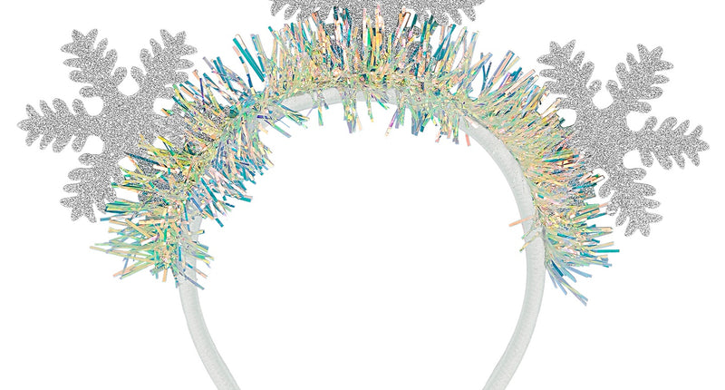 Hoofdband sneeuwvlokken glitter Bram met drie zilveren glittervlokken en iriserende slinger voor Kerst