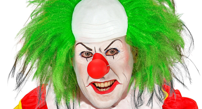 Horrorclown pruik groen met witte kale kap en wild uitstaand felgroen haar voor Halloween