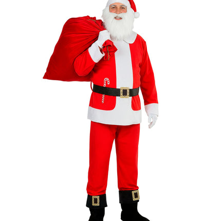 Kerstman voor heren met rode puntmuts en witte baard, zuurstok op de voorkant van de rode jas