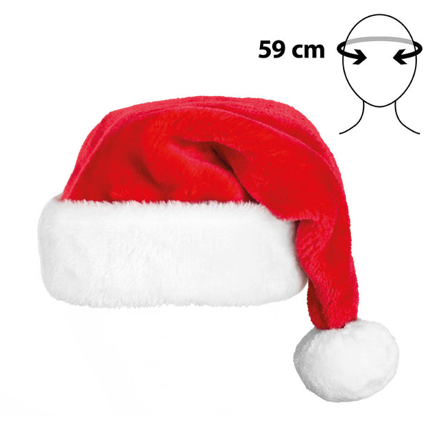 Kerstmuts rood met witte pompon aan de omgeslagen punt, hoofdomtrek 59 cm