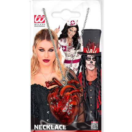 Ketting hart halloween Yara in verpakking van Widmann met voorbeeldlooks