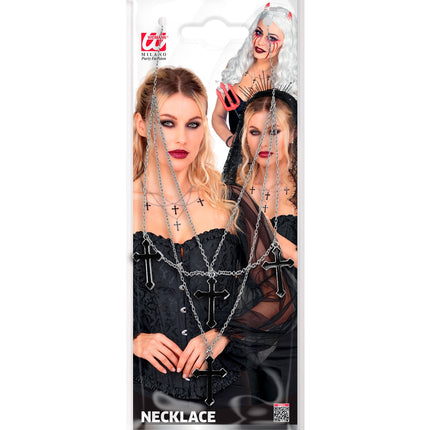 Ketting met kruisen zwart in de verpakking van Widmann voor Halloween