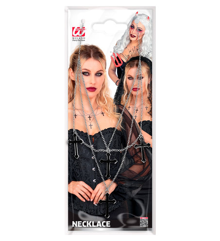 Ketting met kruisen zwart in de verpakking van Widmann voor Halloween