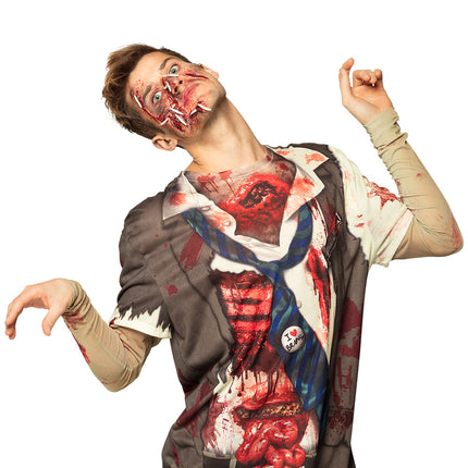 Kit rottend vlees gecombineerd met zombieshirt, larven langs neus en jukbeen