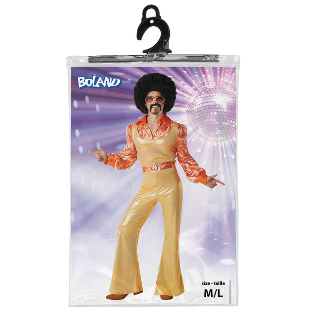 Kostuum Funky king heren in de Boland-verpakking, maat M/L, met discobal op de verpakking